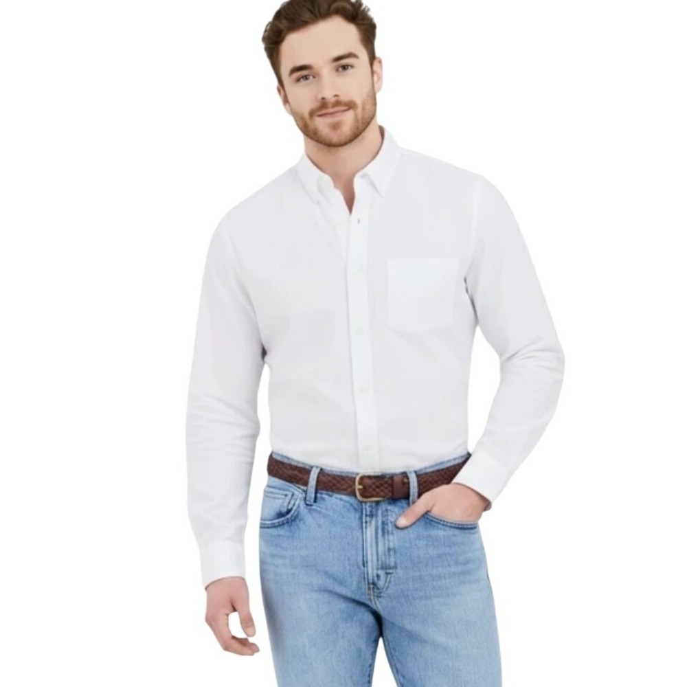 J.Crew Mens Classic Broken-in Oxford Shirt White LS Button Down Large Flaw